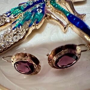 Antique14kVictorian era  delicate solid gold Earrings with amethyst stones